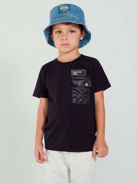 camiseta infantil preta com bolso youccie