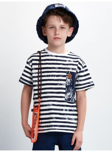camiseta infantil masculina listrada com bolso marinho youccie
