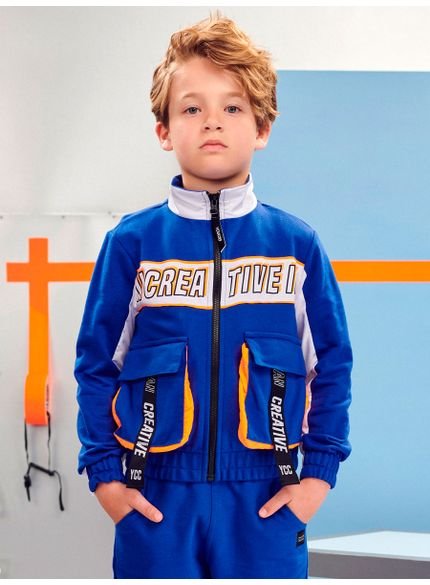 jaqueta infantil menino azul com bolsos youccie