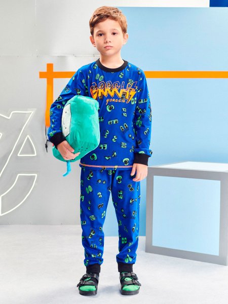 pijama infantil menino estampado azul youccie