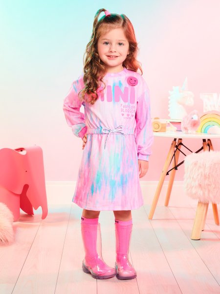 vestido infantil tie dye rosa mini fashion momi