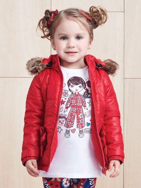 jaqueta infantil menina doudoune vermelha momi