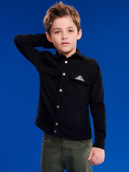 camisa infantil menino preta de veludo cotele youccie