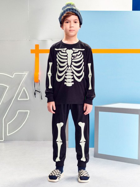 conjunto esqueleto brilha no escuro infantil menino