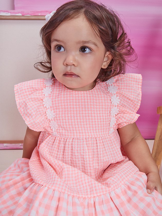 Vestido Infantil Xadrez Rosa